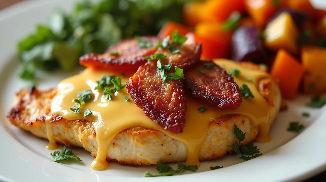 Alice Springs Chicken Recipe - A flavorful chicken dish topped with bacon, cheese, and honey mustard