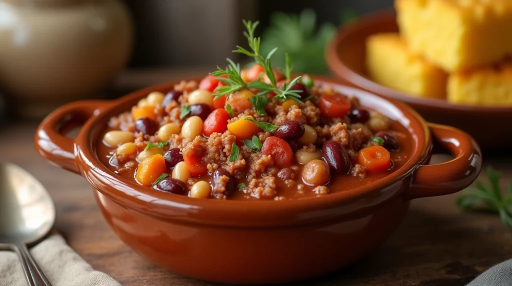 Calico Beans Recipe – A hearty dish with beans, ground beef, bacon, and a savory barbecue sauce