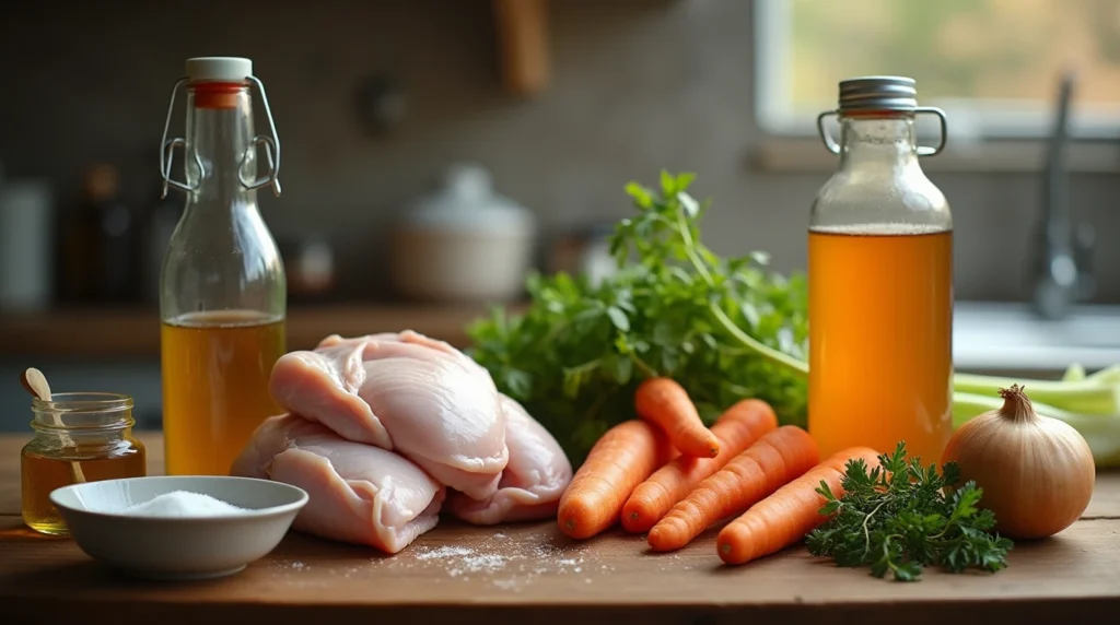 Chicken Bone Broth Recipe – Made with chicken bones, apple cider vinegar, carrots, onions, and garlic for a nutrient-rich broth