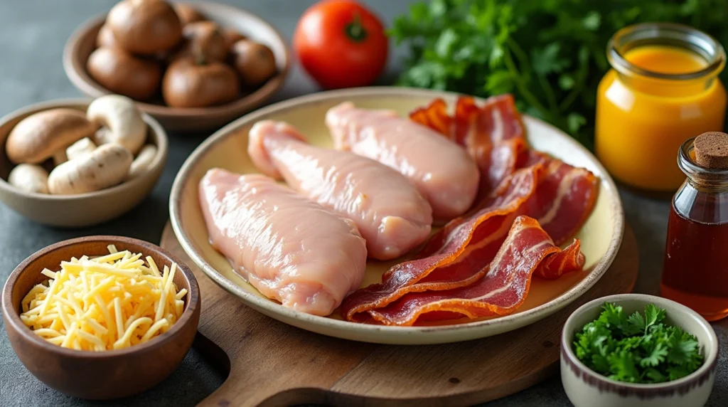Alice Springs Chicken Recipe – Ingredients like chicken breast, bacon, cheese, and honey mustard sauce
